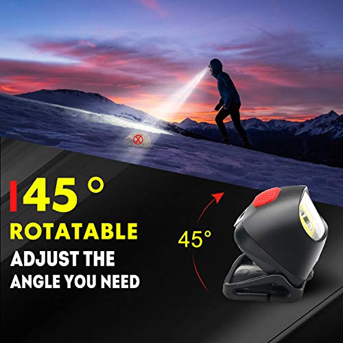 HOKOILN LED Headlamp Flashlight 2PACK - Running, Camping and Outdoor Headlamps - 5 Modes Adjustable Head Lamp with Red COB Safety Light for Adults and Kids, 3 AAA Alkaline Batteries (Included) - Thumbnail 3