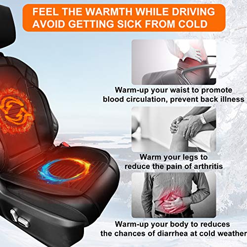 YUESUO Heated Car Seat Cushion, 12V Car Heated Cover with 3 Levels Switch Temperature Controller, Quick Car Seat Warmer Perfect for Car, Home, and Office Chair