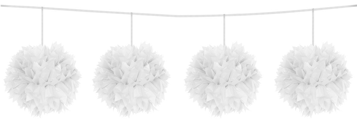 Folat Pom-pom garland made of honeycomb paper, 3 m, white.
