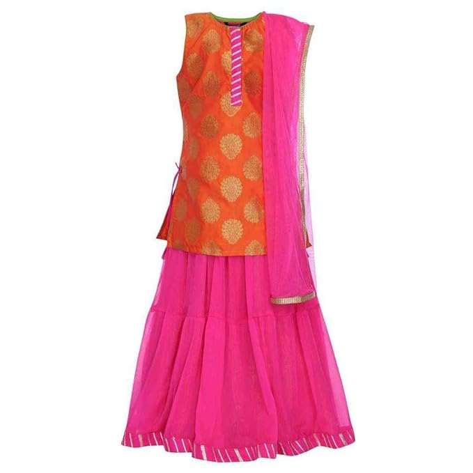 Girl's Synthetic Salwar Suit Set (205580350_Orange_4 Years)