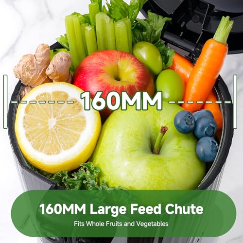 AMZCHEF Cold Press Juicer, Slow Masticating Juicer with 160mm Wide Feed Chute & 2.5L Large Hopper, 3-in-1 Juicer Machines with 2 Strainers(Juice, Nut Milk & Sorbet), Quiet Motor, Quick Release Design