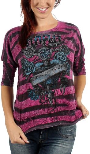 Sinful - Womens Hope Lost Top in Pink/Blk Jungle Wash Burnout, Size: X-Large, Color: Pink/Blk Jungle Wash Burnout