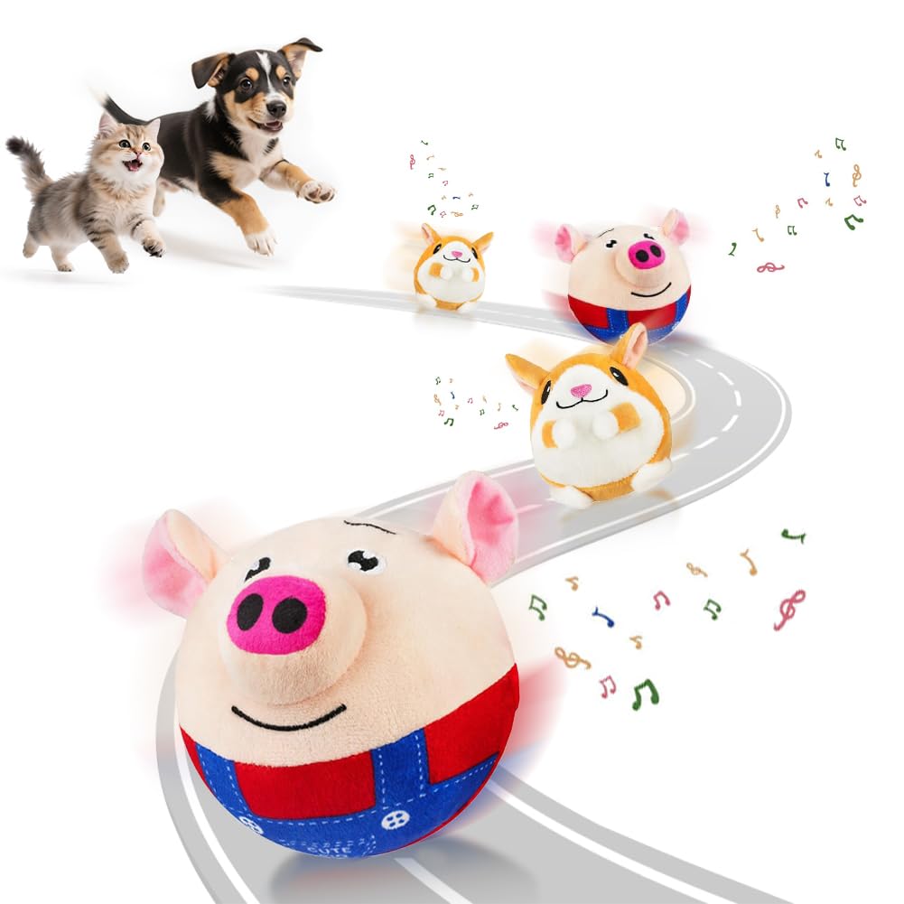 Adiwo Active Moving Pet Plush Toy, Talking Interactive Dog Toy, Rechargeable Electronic Training Ball for Cats & Small Dogs With Rolling Ball and 2 Covers