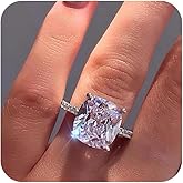 RKKOJJO 925 Sterling Silver Cubic Zirconia Cushion Diamond Ring - Engagement & Wedding Band for Women
