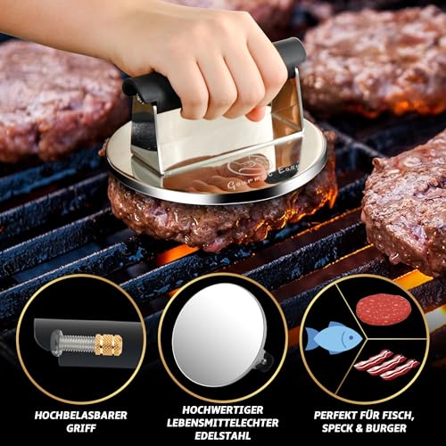 Burger Press Stainless Steel Burger Smasher with Heat-resistant Handle Dishwasher Safe Burger Press Professional Patty Press Perfect for Grilling/Roasting Meat Smash Burger Press
