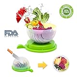 Salad Cutter Bowl, Fast Fresh Salad Slicer 60 Seconds Salad maker Vegetable Fruit Bowl Cutter & Strainer Dual Use - Gift Package Bonus included(Green)