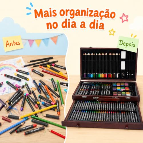 GODREAM Kit de Arte 140 Peças para Pintura e Desenho Infantil, Maleta de Pintura Infantil, com Aquarela, Giz de Cera, Giz Pastel Oleoso e Lapis de cor, Presente para Menina e Menino 5 6 7 8 9 Anos