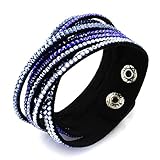 Blue Crystal Rhinestones Soft Comfortable Velvet, Adjustable Size Button Clasps Friendship Bracelet