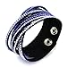 Blue Crystal Rhinestones Soft Comfortable Velvet, Adjustable Size Button Clasps Friendship Bracelet