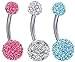BodyJ4You 3 Pieces Belly Ring Crystal Ball Clear, Pink and Aquamarine Belly Piercing