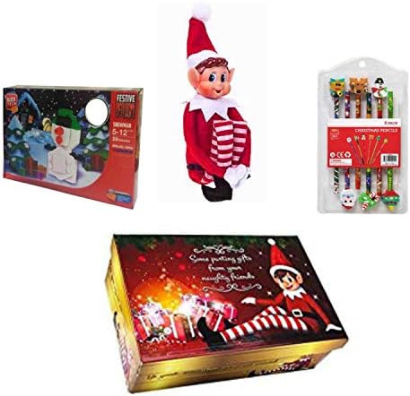 Norton Bundles Christmas Eve Box Fillers - Christmas Elf On The Shelf, Christmas Themed Pencils And Rubbers, Grafix Block Tek Snowman - Comes In A Delightful Elf Christmas Box