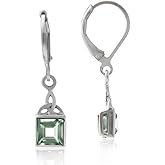 Silvershake Petite 5MM Square Shape Birthstone Gemstone White Gold Plated or Yellow Gold Plated 925 Sterling Silver Triquetra Trinity Celtic Knot Leverback Dangle Earrings Jewelry for Women