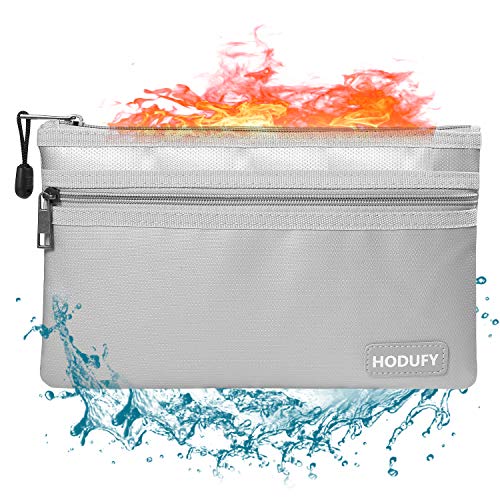Hodufy Fireproof Money Bag, 10.6"x6.7" Upgrade Double Layer Waterproof and Fireproof Cash Bag, Fire Resistant Safe Storage Pouch with Zipper for A5 File Folder,Document, Bank Deposit,Passport,Jewelry