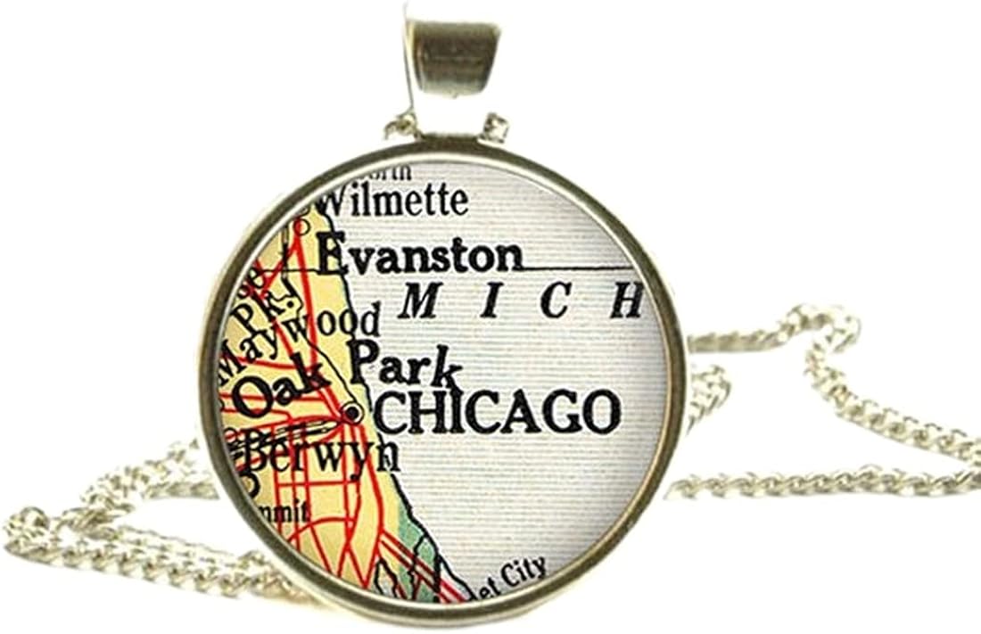 Chicago map necklace, Chicago map pendant, Chicago necklace