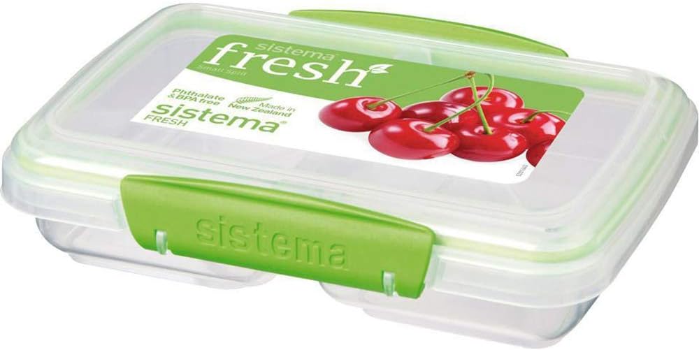 Sistema Fresh Small Two Compartments Split Food Storage Container - 350 ml, Clear/Green