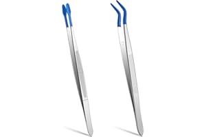 PSYQTSUARY Rubber Tipped Tweezers, 2 Pcs PVC Coated Craft Tweezers Long Bent and Straight Flat Tip Precision Tweezer Set for Crafts Stamps Coin Beads Jewelry Industrial Electronic Lab (Blue)