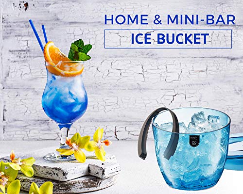 Crippa Small Ice Bucket | 2-Quarts Premium Ice Bucket With Lid & Tongs | Heavy-duty Plastic Ice Cube Bucket for Mini-Bar & Parties | Blue