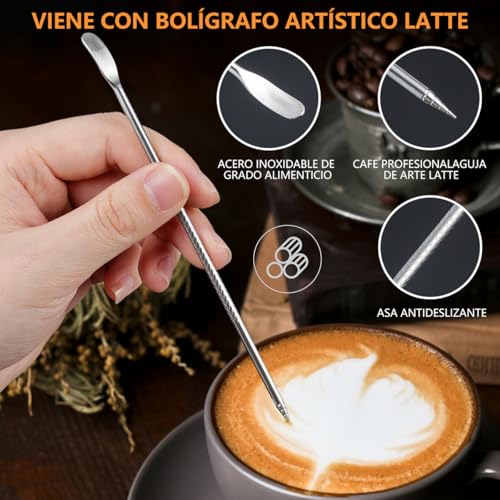 MXHIGO Jarra para Espumar Leche con Línea de Escala Interior y Latte Pen, 350ml/12oz Taza Jarra de Vapor Exprés de Acero Inoxidable, Perfecta para Cafetera Espresso, Barista, Latte, Capuchino, Café