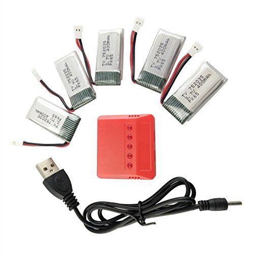 Fytoo Accessories H99W JJRC H31 H6C H98 AT-96 Four-Axis Aircraft Spare Parts Aircraft Model UAV 5PCS 3.7V 400mAh Lithium Battery with 5 in 1 Charger Kit Red - Thumbnail 6