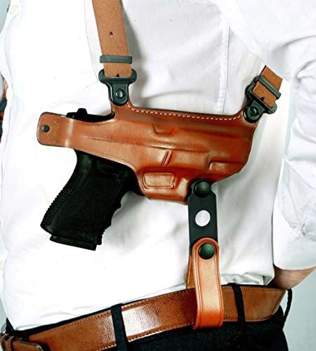 GLOCK 42 Hand Made Italian Leather Shoulder Holster with Double Magazine Carrier