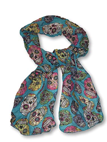 Sugar Skull Womens Scarf - Halloween Scarf - Day of the Dead (Sugar Skull Scarf - Aqua Blue)