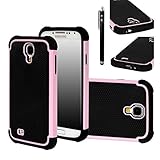 E LV Armor Defender Protective Case for Samsung Galaxy S4 Bundle with Screen Protector, Black Stylus and Microfiber Sticker Digital Cleaner - Baby Pink