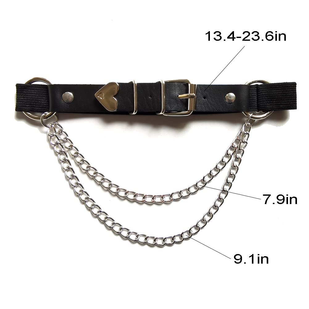 Adjustable Heart-Shaped Thigh Garter 2 Pieces Punk Leather Garter Belts Leg Garter with Chains Body Accessories