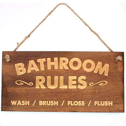 Agantree art Bathroom Rules Sign 12 x 6 Inch Hanging Rustic Farmhouse Plank Wood Decorative Wall Art Bathroom Sign Plaque Bathroom Décor