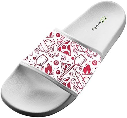 KOUY Summer Unisex Pizza Sketches Home Slippers Bath / Beach Non Slip Slide Sandals