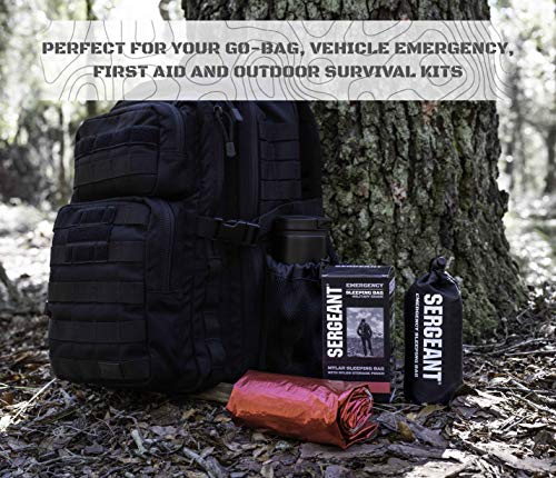 SERGEANT Emergency Sleeping Bag, Extra-Thick, Lightweight, Military Grade. Use as Emergency Bivy Sack, Survival Sleeping Bag, Mylar Emergency Blanket. Perfect for Survival Kits and Go Bags.