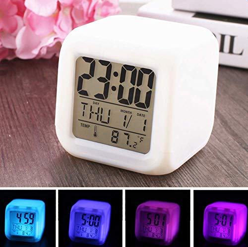 Scenstar Kids Clock Digital Alarm clocks 7 Colors Changing Digital Alarm Clock with Multi-function Thermometer Night Glowing for Bedroom&Table,School Desk