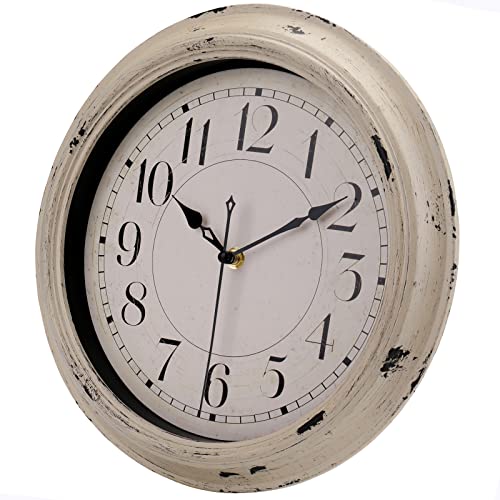 Wall Clock 12 Inch Retro Silent Non-Ticking Quartz Wall Clocks Battery Operated Decorative for Kitchen Home (Beige)