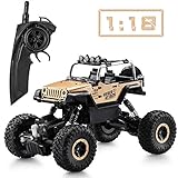 Tobeape RC Car, Wireless Remote Control Off Road RC Toy Car, 1/18 Scale High Speed RC Truck, 4 Wheel Drive Jeep, Birthday Gift for Children, Kids (2 Rechargeable Batteries Included) - Yellow