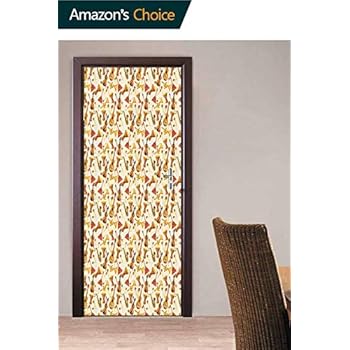 3D Door Wallpaper Murals Wall Stickers, Folk Music Ensemble Door Stickers Door Wall Stickers Home DIY Bedroom Art Decoration, 30.3W x 78.7H Inches