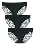 Liqqy Women's 3 Pack Low Rise Cotton Lace Coverage Bikini Panties Underwear