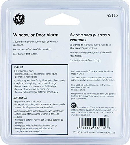 GE Personal Security Window and Door Alarm, 2 Pack, DIY Protection, Burglar Alert, Wireless Chime/Alarm, Easy Installation, Home Security, Ideal for Home, Garage, Apartment and More, White, 45115