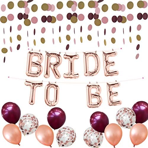 Bride to Be Mylar Banner,Burgundy Rose Gold Confetti Latex Balloons,for Bridal Bachelorette Party Decorations