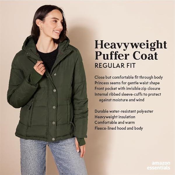AMAZON ESSENTIALS WOMEN’S HEAVYWEIGHT QUILTED LONG-SLEEVE HOODED PUFFER COAT (AVAILABLE IN PLUS SIZE), DARK GREEN, 5X