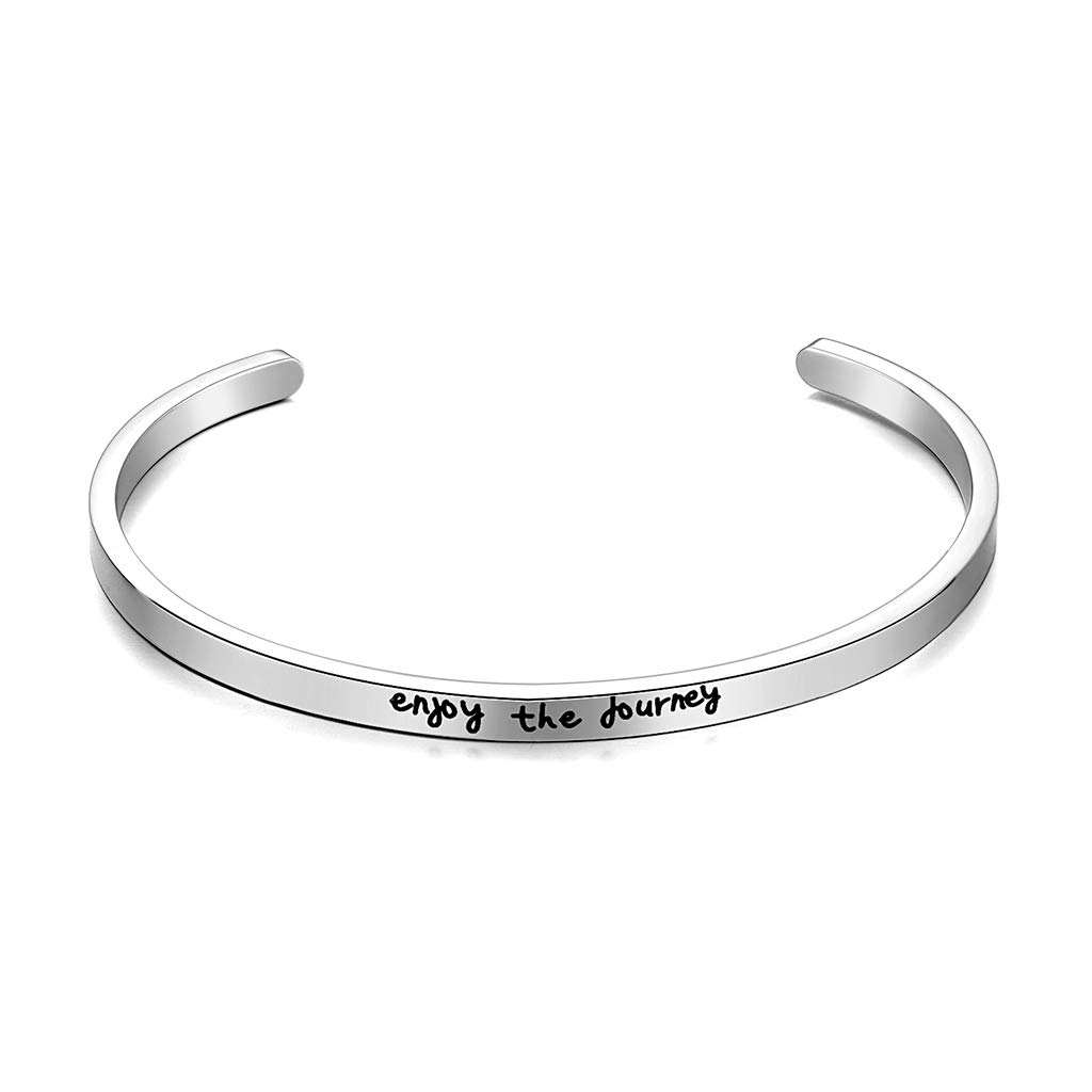 CERSLIMO Friendship Bracelet for Womens - Inspirational Friendship Gifts for Best Friend, Motivational Cuff Bangle for Sister Mother Teacher Gifts Bracelet Birthday Christmas Gifts, Enjoy The Journey