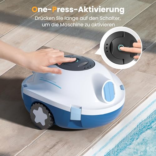Bocxi Pool Robot, Wireless Pool Vacuum, Cordless Robot Pool Cleaner, Automatic, Powerful Pool Vacuum, 120 Minutes Running Time, Self-Parking, Ideal for Flat Floors up to 100 m² (White)