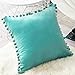 Top Finel Decorative Throw Pillow Covers with Pom Poms Soft Particles Velvet Solid Cushion Covers 18 X 18 for Couch Bedroom Car, Pack of 2, Teal