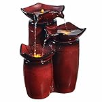Peaktop Outdoor 3-Tier Glazed Pots Fountain - Gradient Red