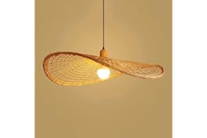 Boho Bamboo Wicker Versatile Lampshade for Kitchen Island Bedroom Living Room Wabi Sabi Wind Ceiling Hanging Lamp with Adjust