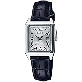 Casio LTP-V007L-7B1 Women's Rectangular Leather Strap Silver Roman Dial Dress Watch