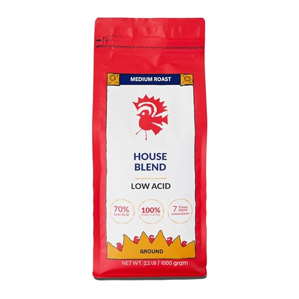 PUROAST LOW ACID COFFEE GROUND | HOUSE BLEND GROUND | MEDIUM ROAST | HIGH ANTIOXIDANTS & HIGH PH |NO BITTER AFTERTASTE | REDUCED HEARTBURN & GERD | SUITABLE FOR COLD BREW – 2.2 LB