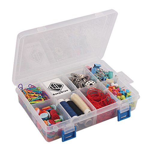 BangQiao Plastic Parts Storage case and Adjustable Divider Box for Hardware, Craft and Bead, 8 Grids, Clear