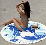 Bonita Beach Collection Round 'Roundie' Beach Towel Thick Terry Cotton with Fringe Tassels - Various Designs & Colors (The Islas Canarias (Tropical Banana Leaf))
