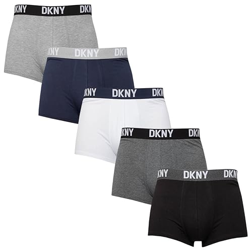 DKNY Portland Mens Boxers Shorts Multipack | Pack Of 5 Cotton Boxers For Men | Breathable Trunks, Cotton Fabric | Mens Underwear Trunks For Him, Grey, Black, Navy, Charcoal, White, L