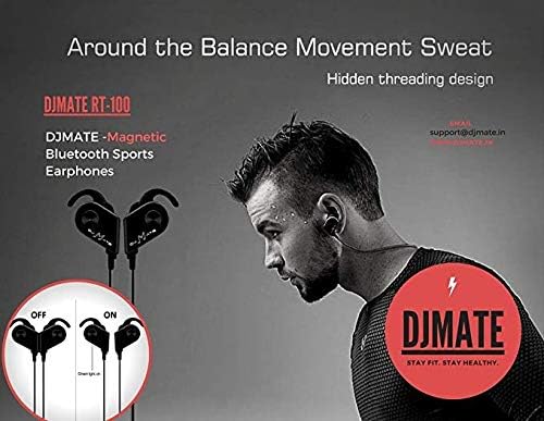 DJMATE Wireless Sports Bluetooth Headphones/Headset/Earphones || Magnetic Headphones + Carry Case(Jet Black)