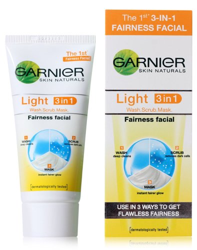 Garnier Light 3 in 1 Fairness Facial 50 gram (Wash, Scrub, Mask)